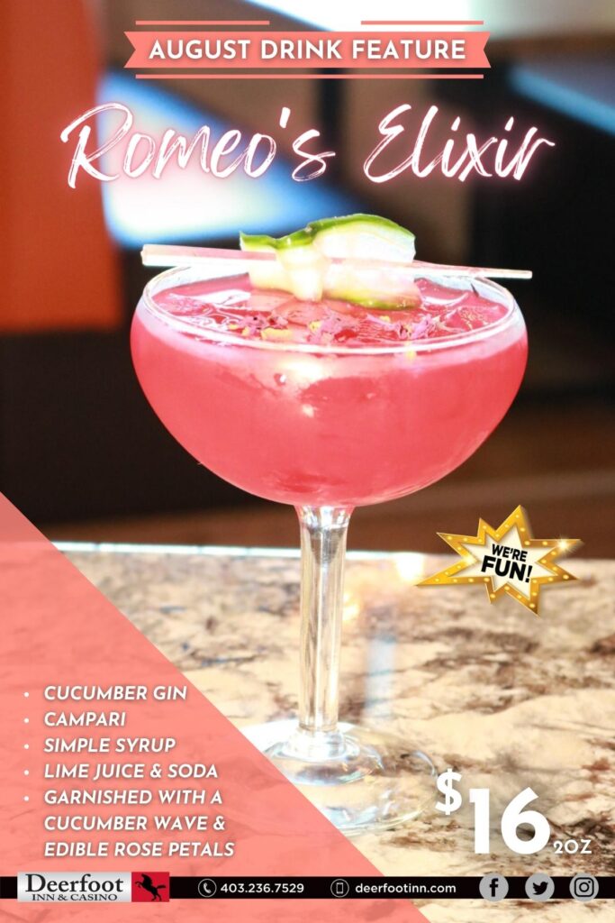 Deerfoot Inn & Casino August 2022 Monthly Drink Feature - Romeo's Elixir